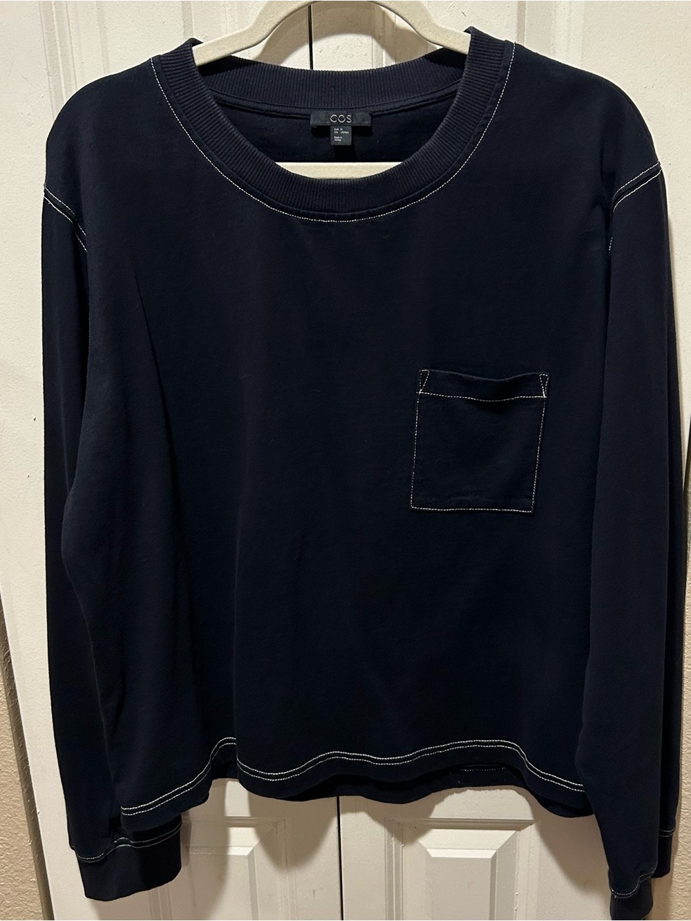 COS 100% Cotton Stitch Relaxed Pocket Sweatshirt Navy , Medium